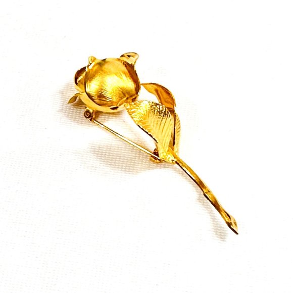 Vintage Gold Tone Single Rose Brooch by Cerrito - Picture 7 of 8